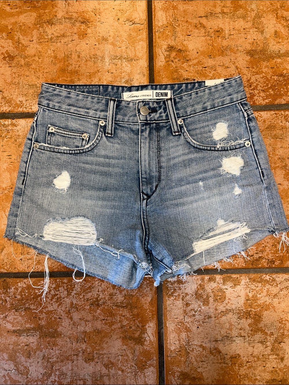 LOVERS & Friends - Distressed High-Rise Women’s Shorts - Light Blue